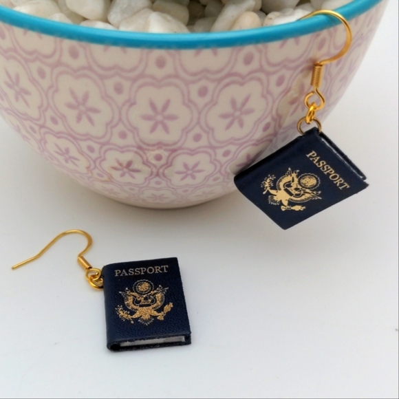Gold Lettered Passport Charm Earrings with Real Paper Details - Picture 4 of 7
